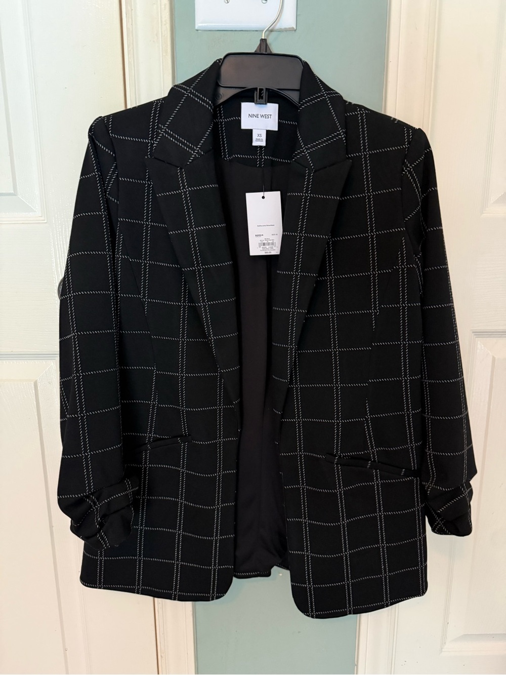 Nine West Black Windowpane Check Blazer